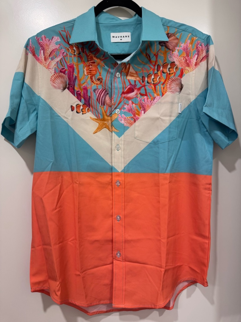 Mavrans Teal & Coral Short-Sleeve Button-Down Swim Shirt